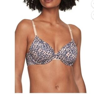 Warner's This Is Not A Bra Cushioned Underwire T-Shirt 1593 Blue Leopard 40D NWT